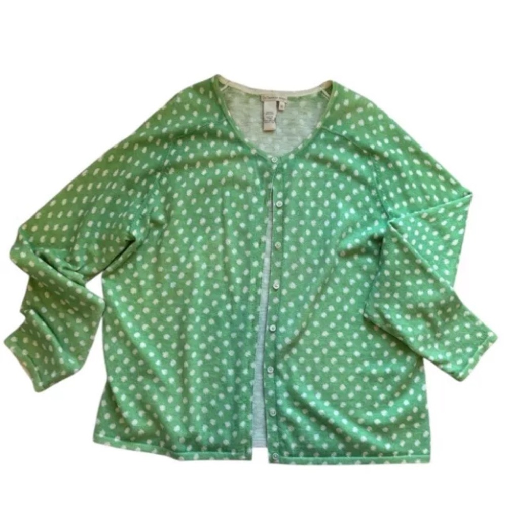 The Territory Ahead 100% Wool Women’s Cardigan Sweater Green Button Polka Dot XL